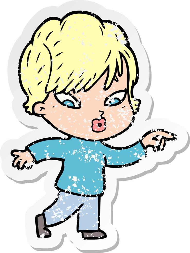 distressed sticker of a cartoon woman vector