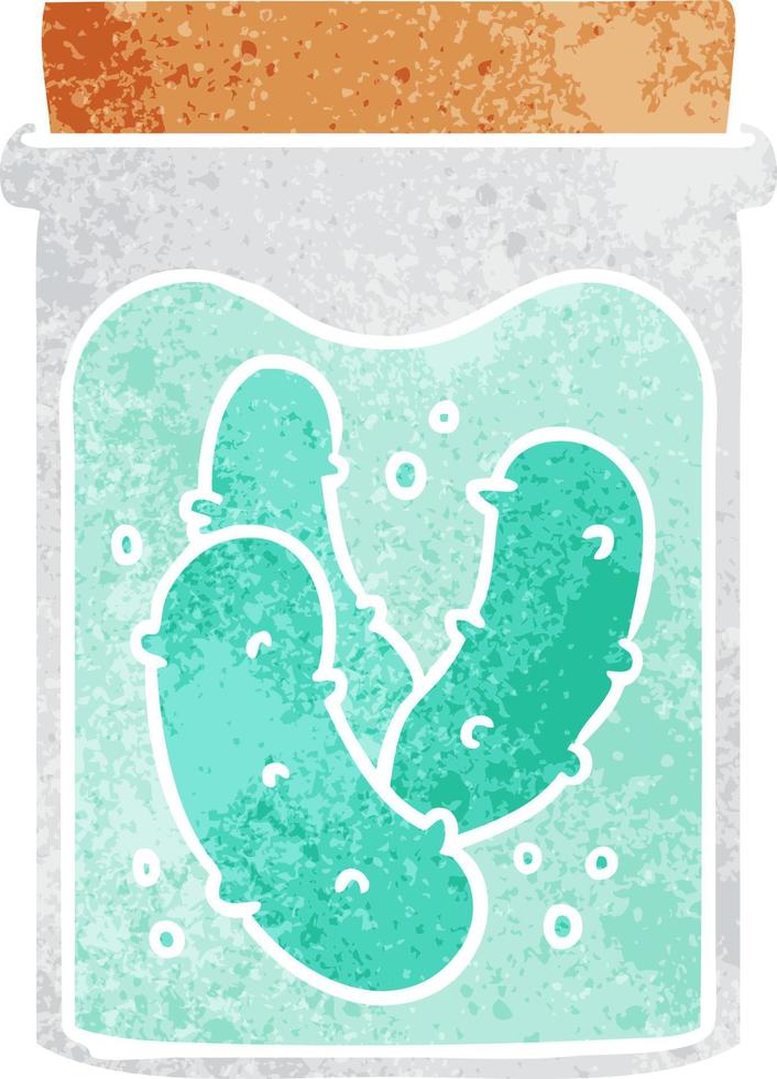 retro cartoon doodle jar of pickled gherkins vector