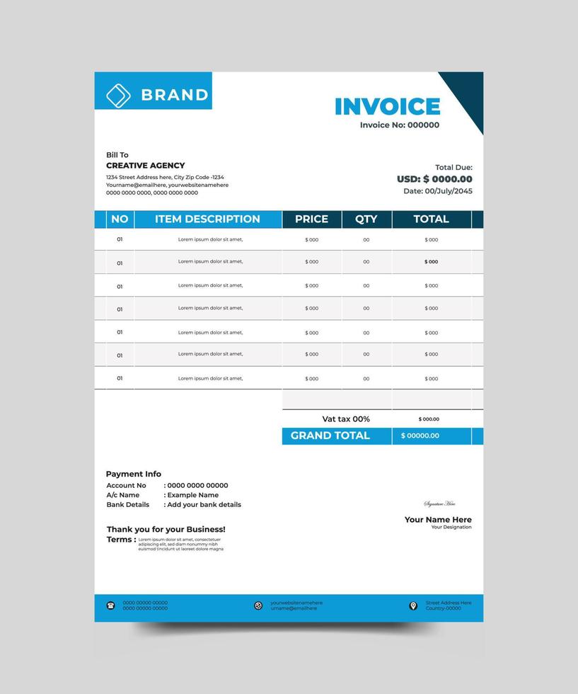 Company Business Clean Modern Corporate Creative Invoice Design template vector