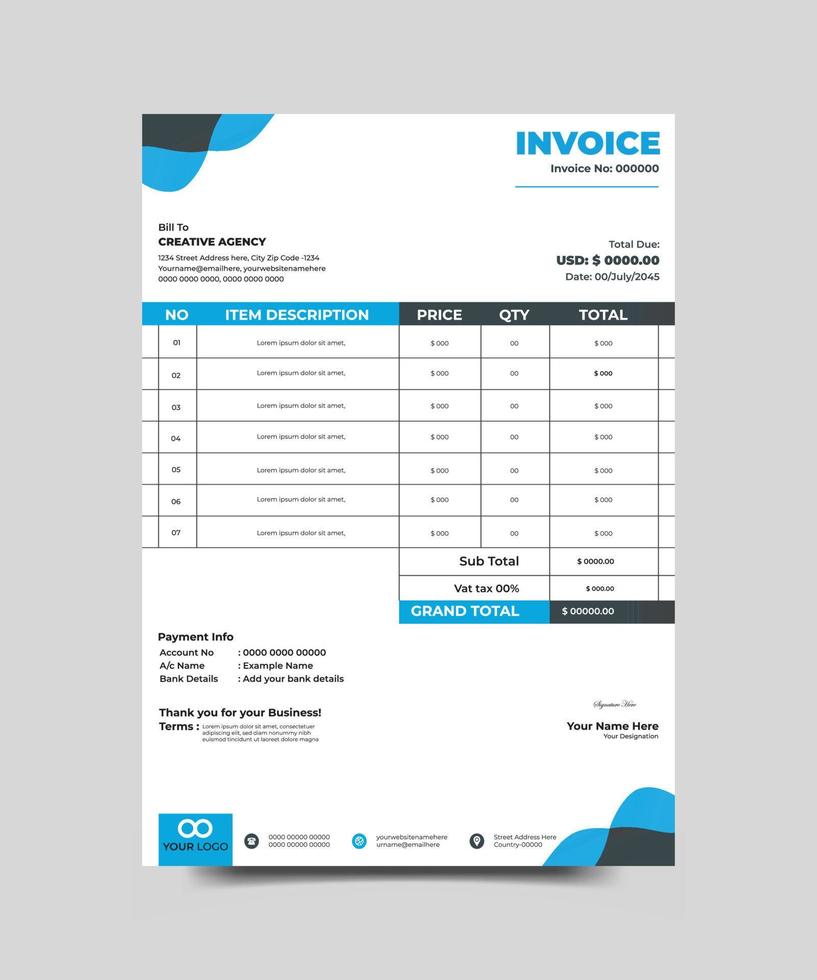 Company Business Clean Modern Corporate Creative Invoice Design template vector