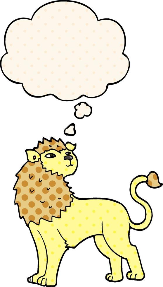 cartoon lion and thought bubble in comic book style vector