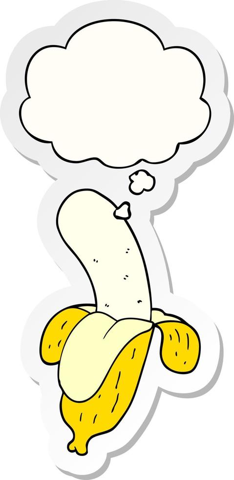 cartoon banana and thought bubble as a printed sticker vector