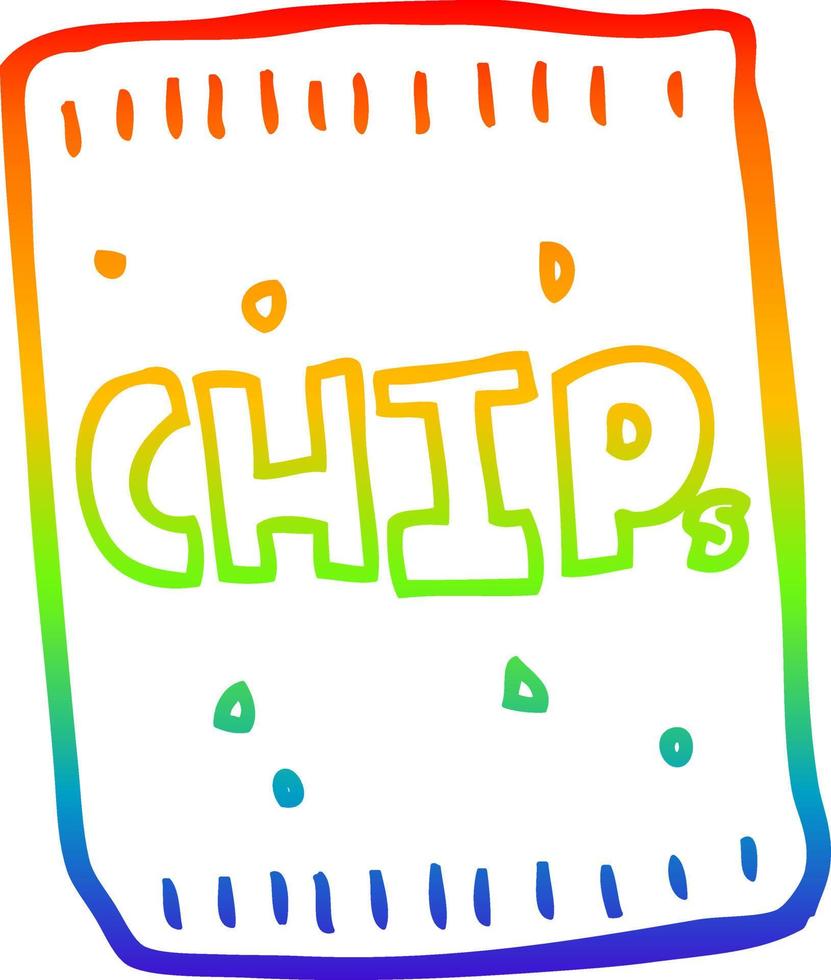 rainbow gradient line drawing cartoon packet of chips vector