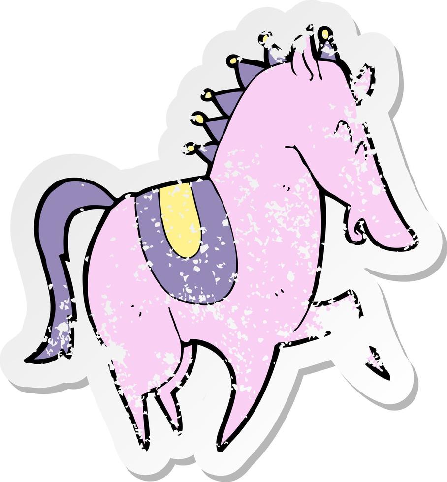 retro distressed sticker of a cartoon prancing horse vector