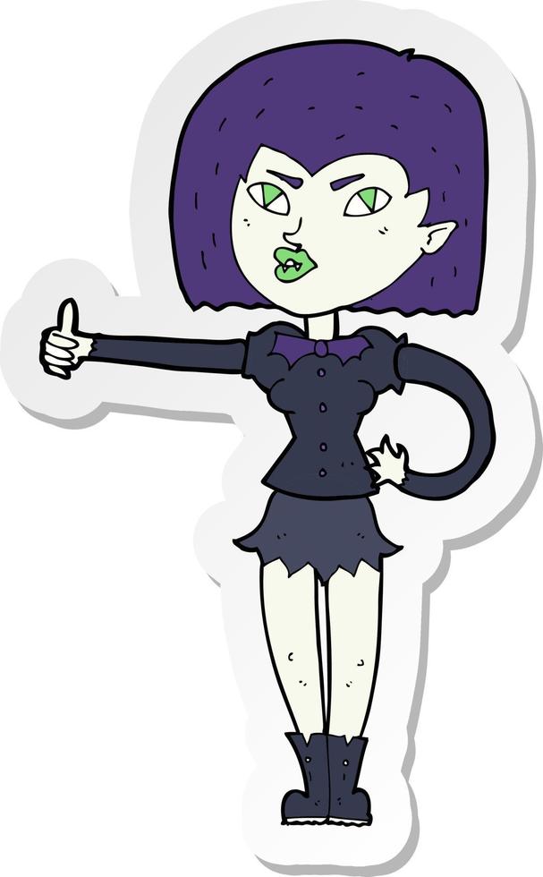 sticker of a cartoon vampire girl giving thumbs up vector