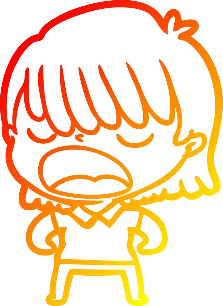 warm gradient line drawing cartoon woman talking loudly vector