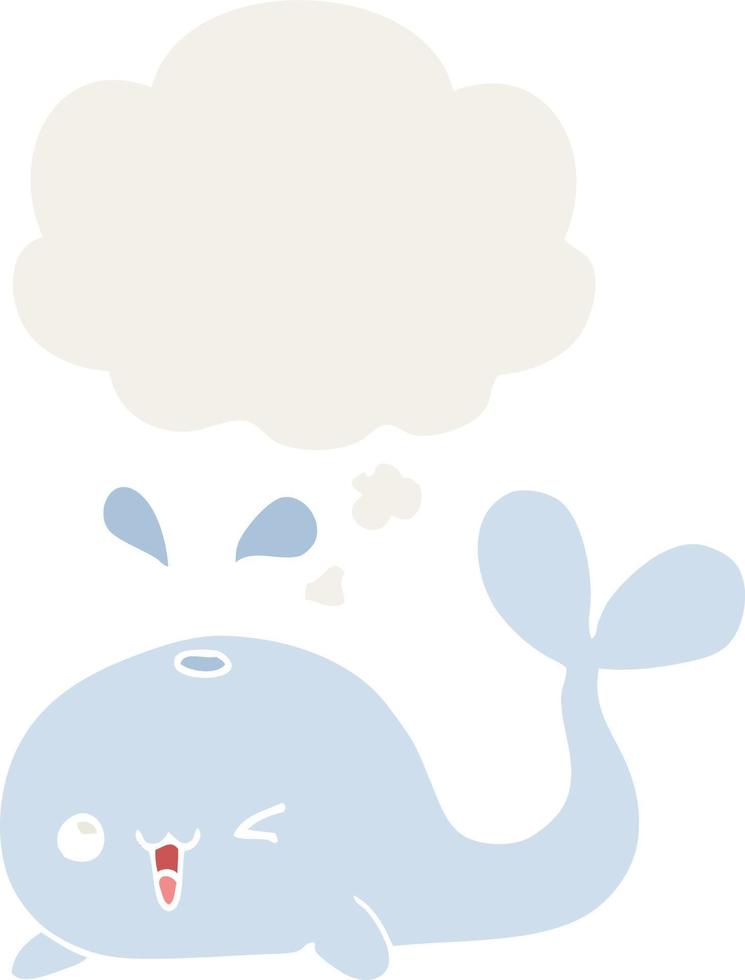 cartoon whale and thought bubble in retro style vector