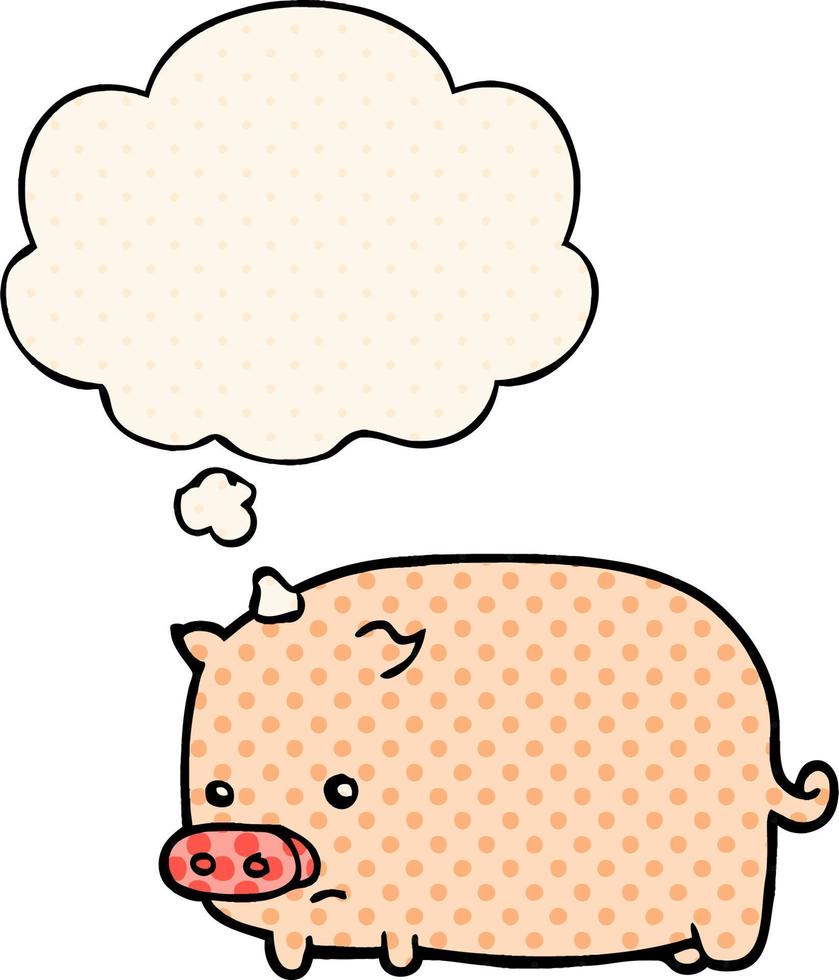 cute cartoon pig and thought bubble in comic book style vector