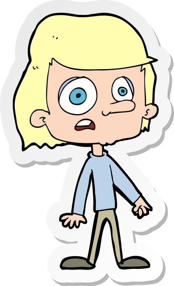 sticker of a cartoon worried boy vector