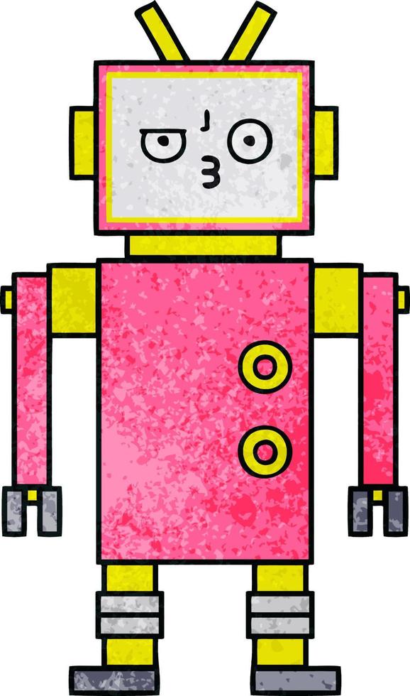 robot de dibujos animados de textura grunge retro vector