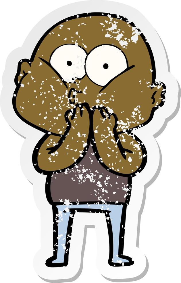 distressed sticker of a cartoon bald man staring vector
