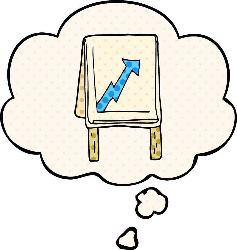cartoon business chart with arrow and thought bubble in comic book style vector