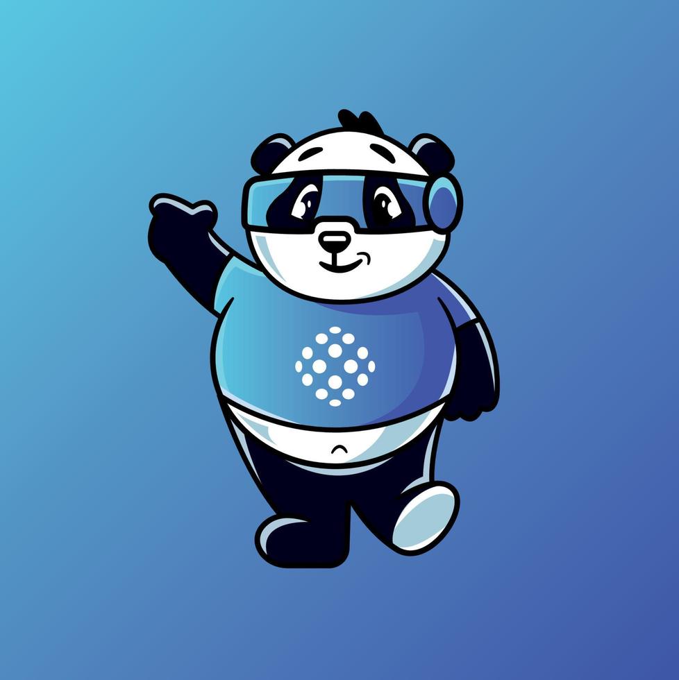 pequeño personaje de mascota de panda súper tecnológico vector