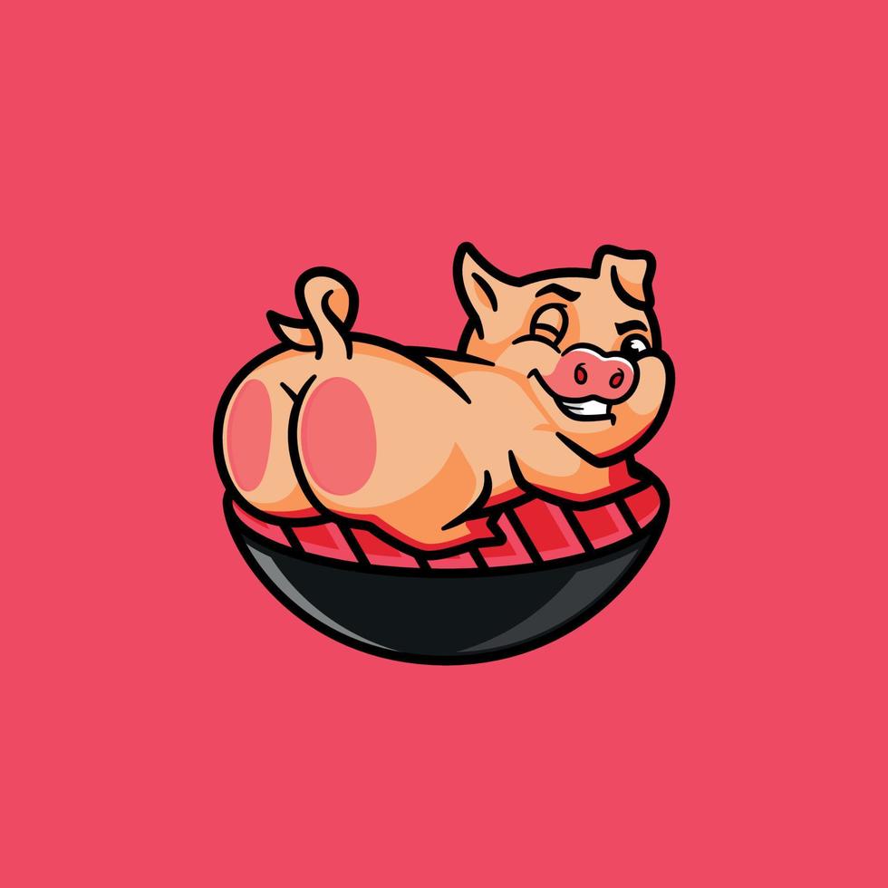 Funny Pig Showing Butt Barbeque Logo Template vector