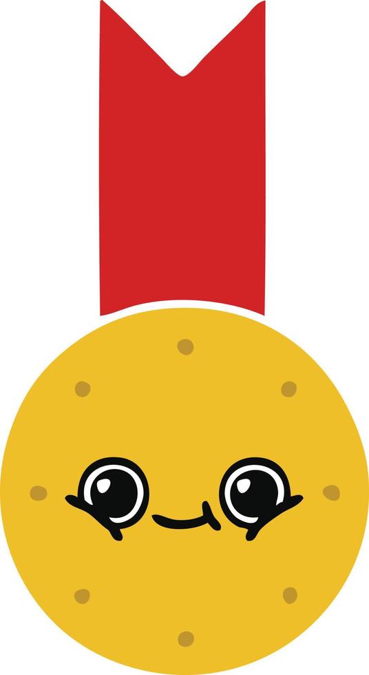 flat color retro cartoon gold medal vector