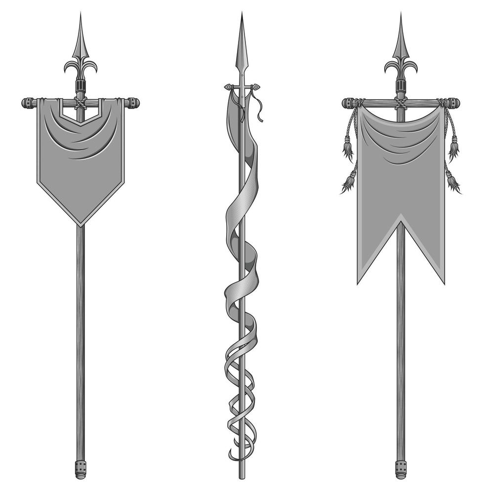 Medieval style vertical flag design with heraldic symbol, flag of noble families of the middle ages on a spear vector