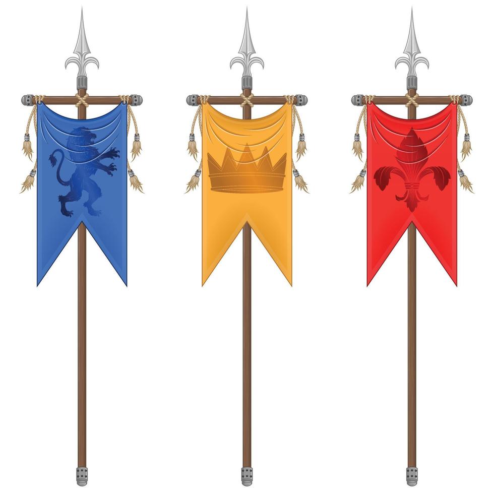 diseño de bandera vertical de estilo medieval con símbolo heráldico, bandera de familias nobles de la edad media en una lanza vector