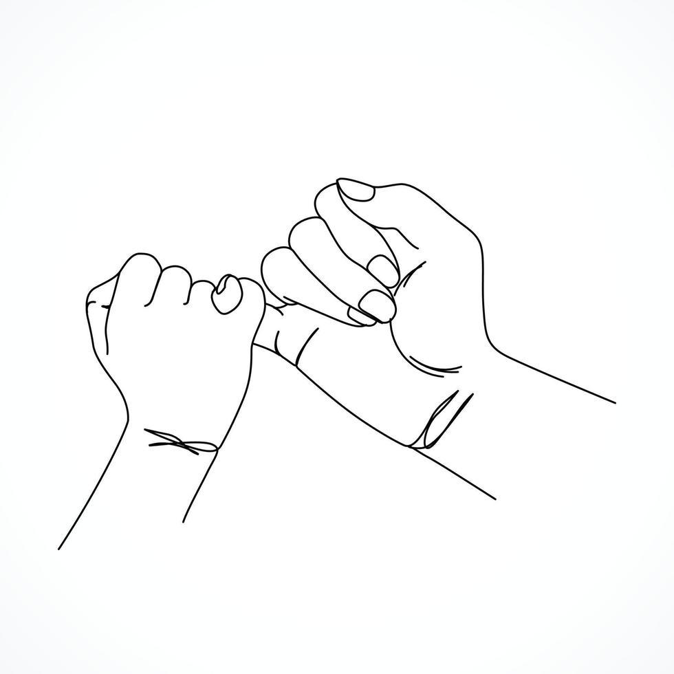 Holding hands pinky promise line art vector