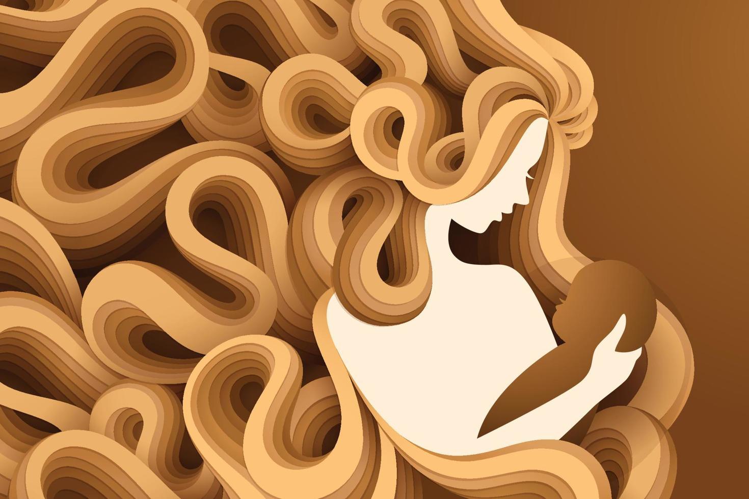 Baby In A Tender Embrace Of Mother, Vector illustration in a papercut style