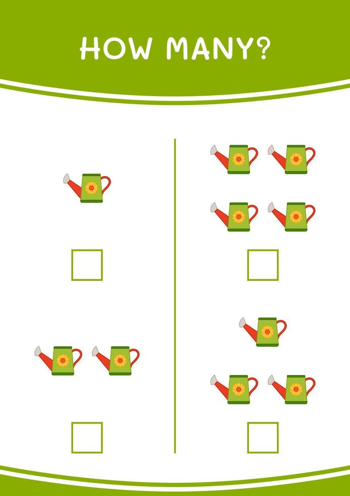 How many of Watering can, game for children. Vector illustration, printable worksheet