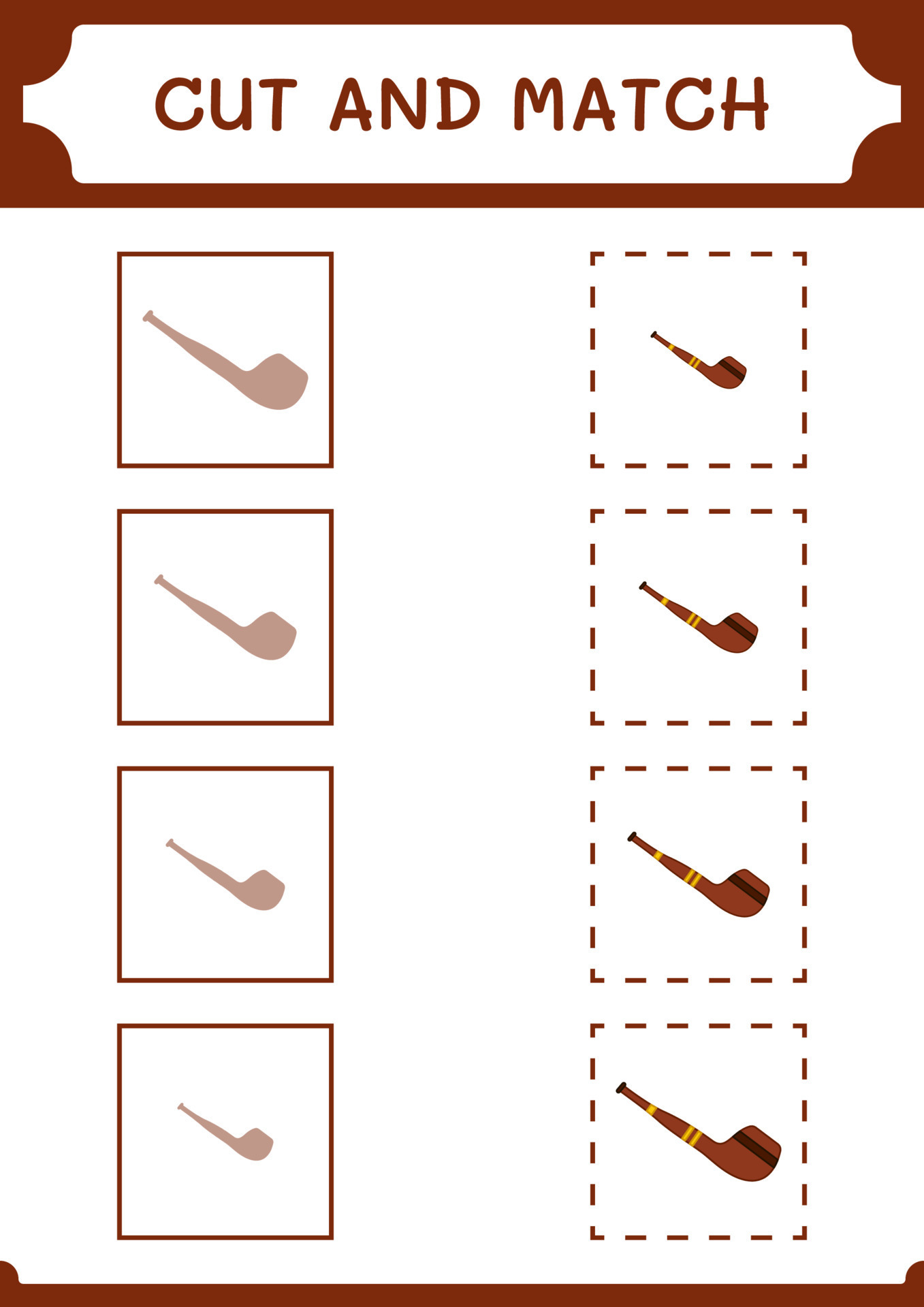 Cut and match parts of Smoking pipe, game for children. Vector