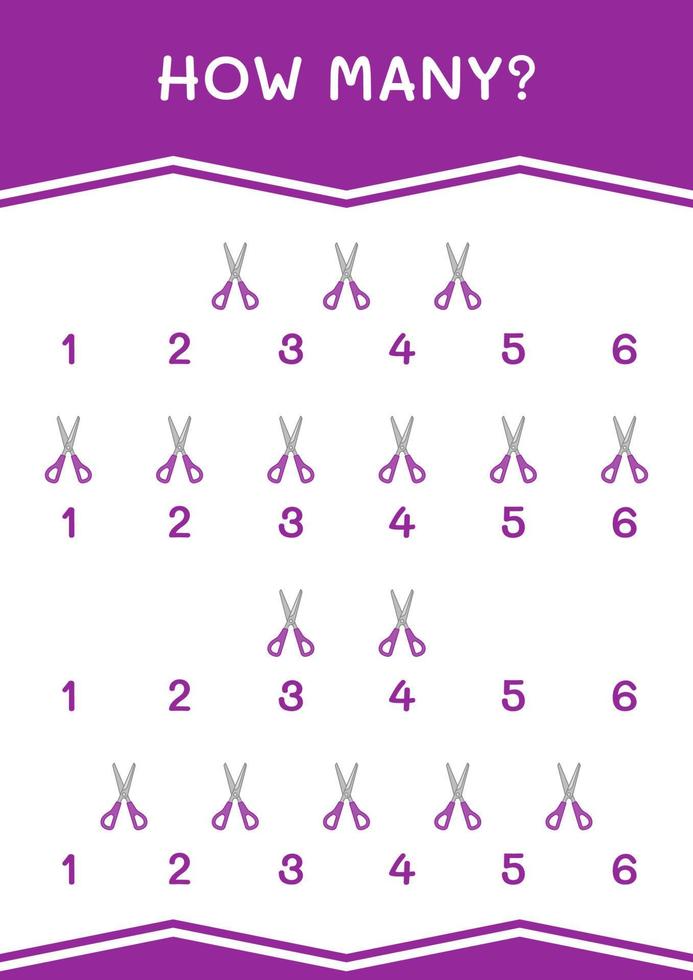 How many of Scissor, game for children. Vector illustration, printable worksheet