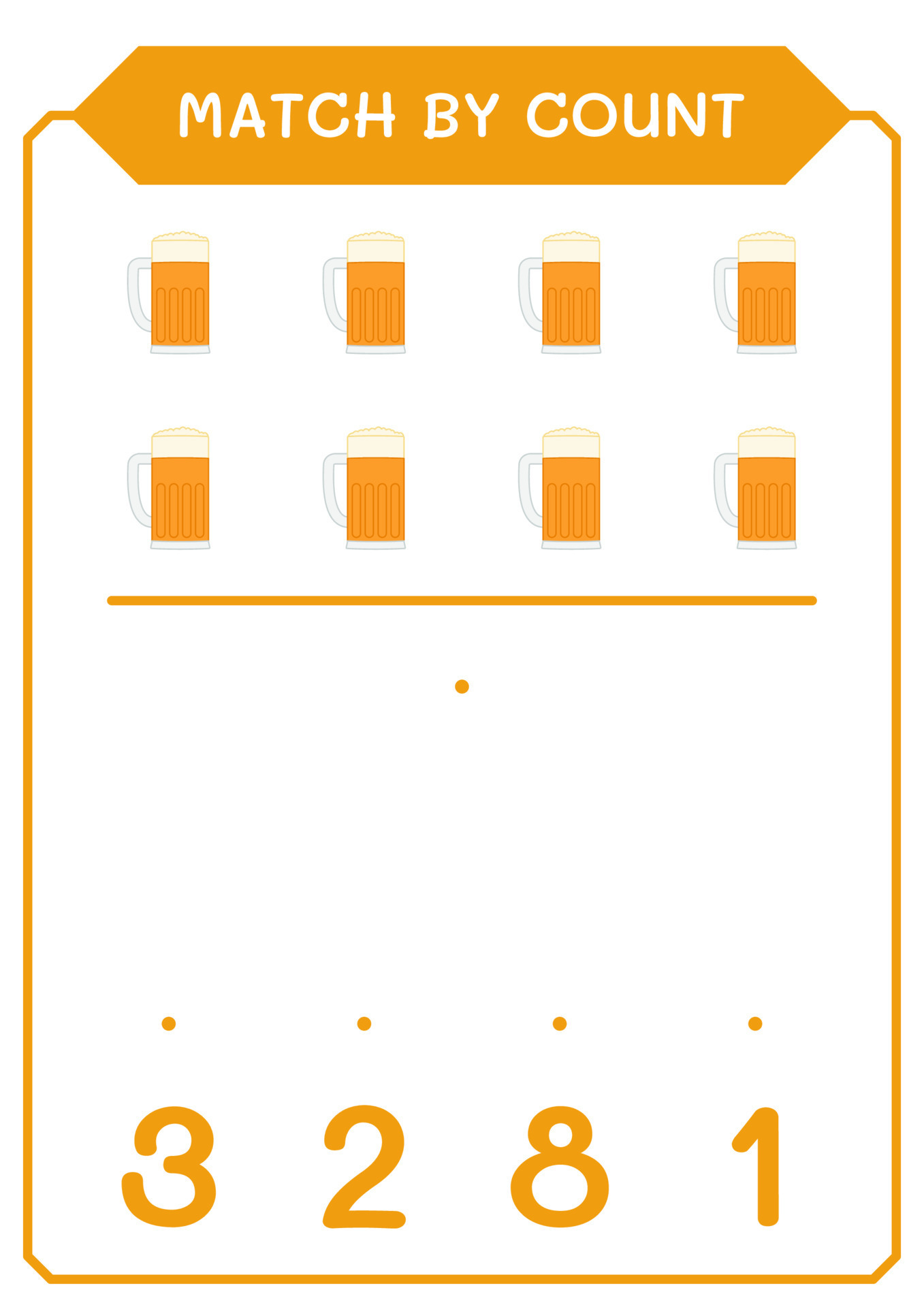 Match by count of Beer, game for children. Vector illustration