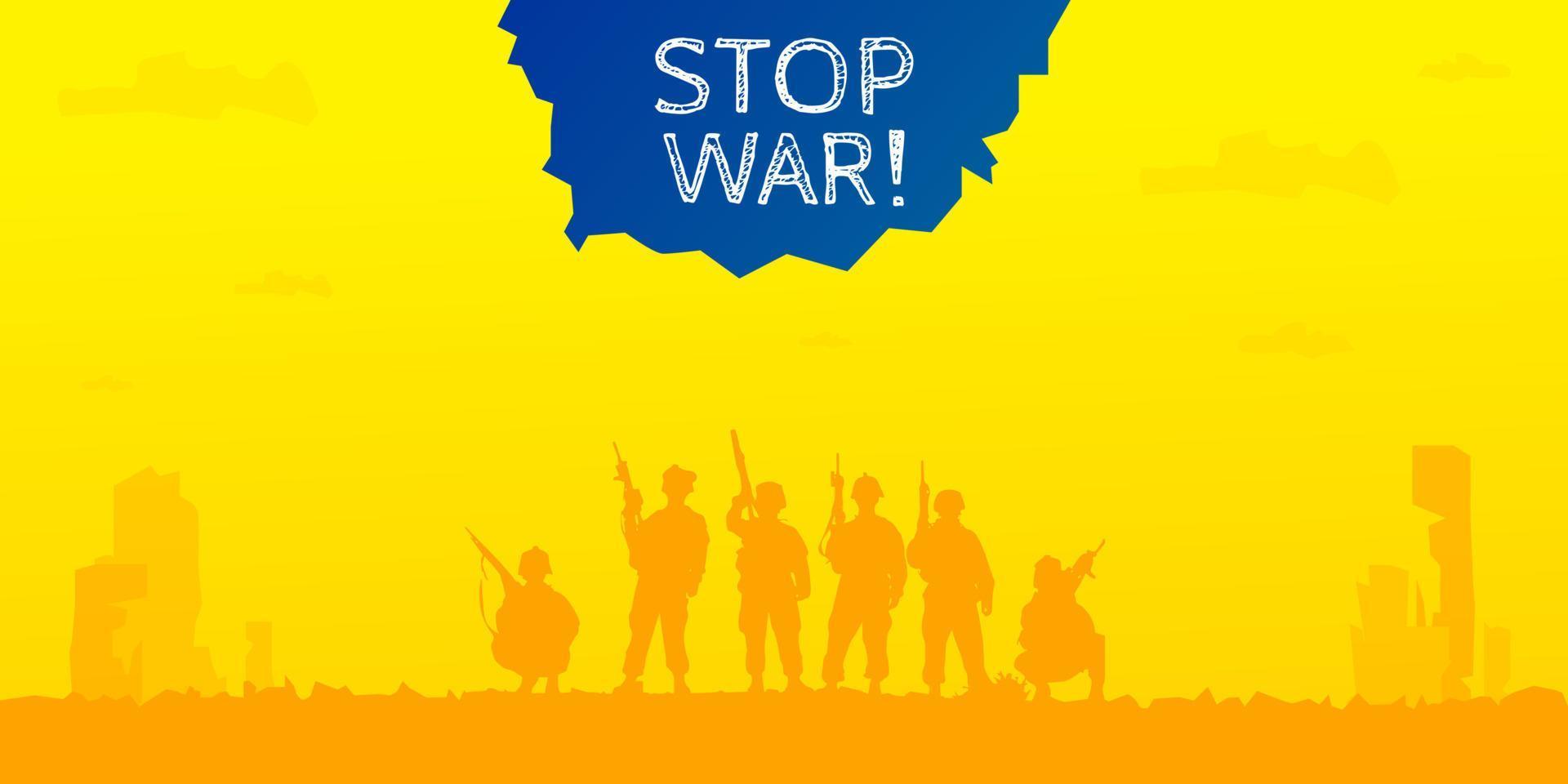 Stop the war ukraine russia conflict russian ukraine war vector illustration in blue and yellow simple