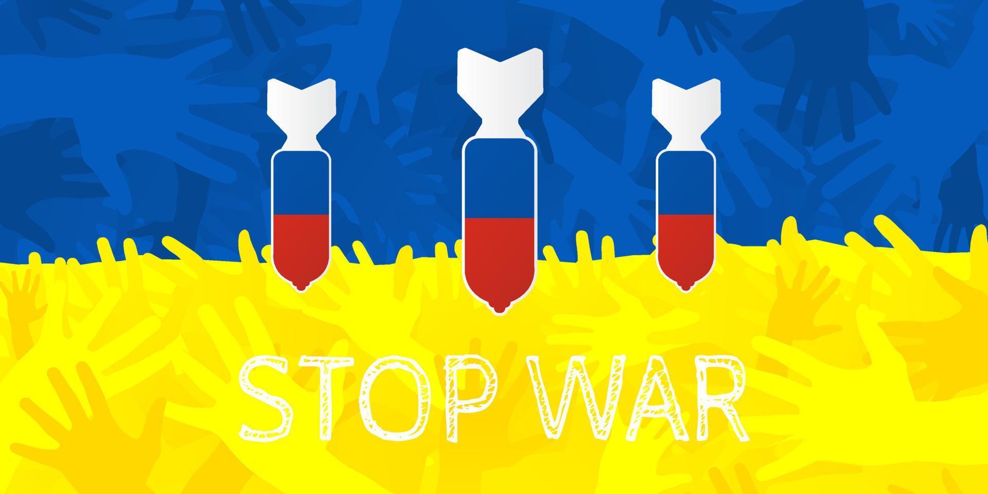 ilustración vectorial de detener la guerra ucrania rusia en color azul y amarillo vector