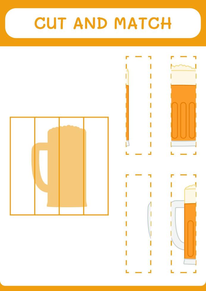 cortar y combinar partes de cerveza, juego para niños. ilustración vectorial, hoja de cálculo imprimible vector