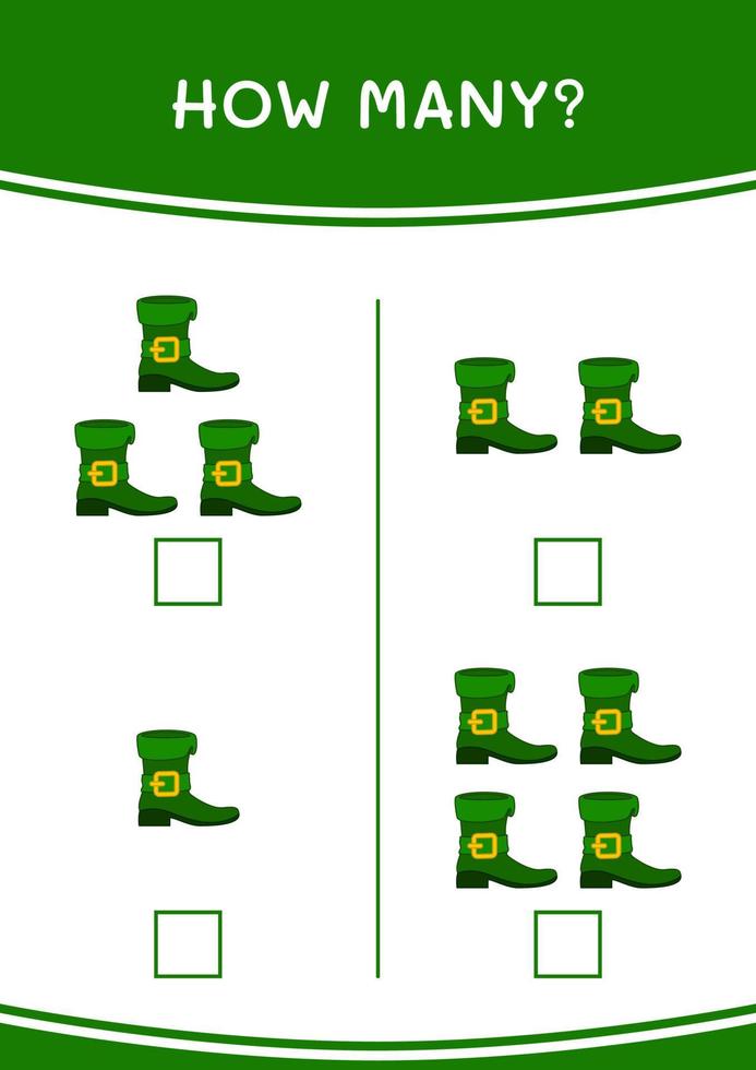 How many of Leprechaun boot, game for children. Vector illustration, printable worksheet