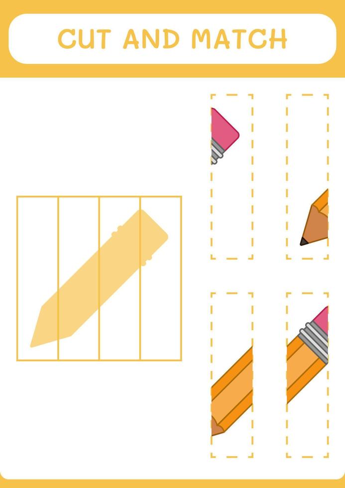Cut and match parts of Pencil, game for children. Vector illustration, printable worksheet