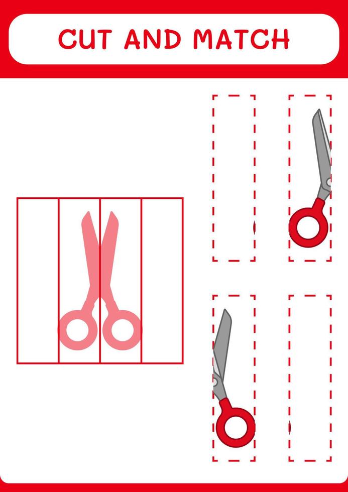 Cut and match parts of Scissor, game for children. Vector illustration, printable worksheet