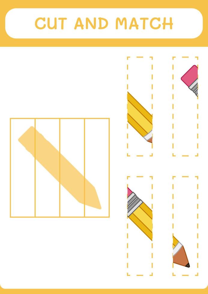 Cut and match parts of Pencil, game for children. Vector illustration, printable worksheet
