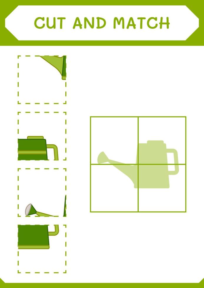 Cut and match parts of Watering can, game for children. Vector
