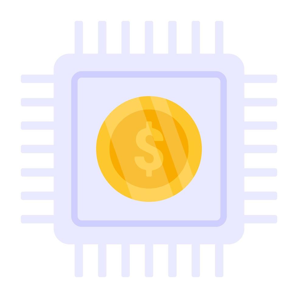 Dollar inside microchip, concept of financial processor vector