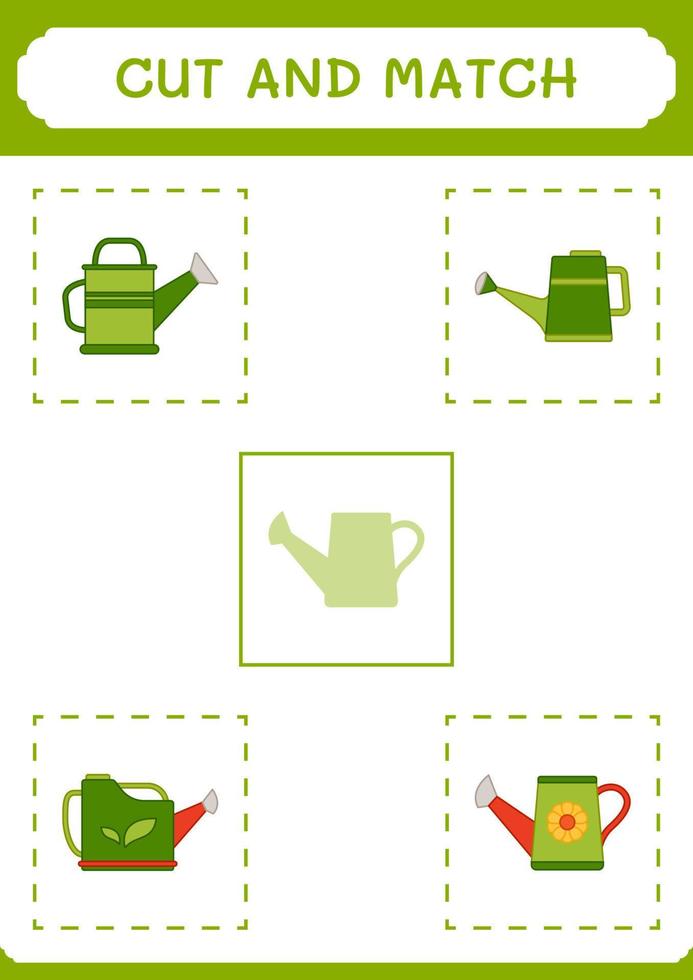 Cut and match parts of Watering can, game for children. Vector