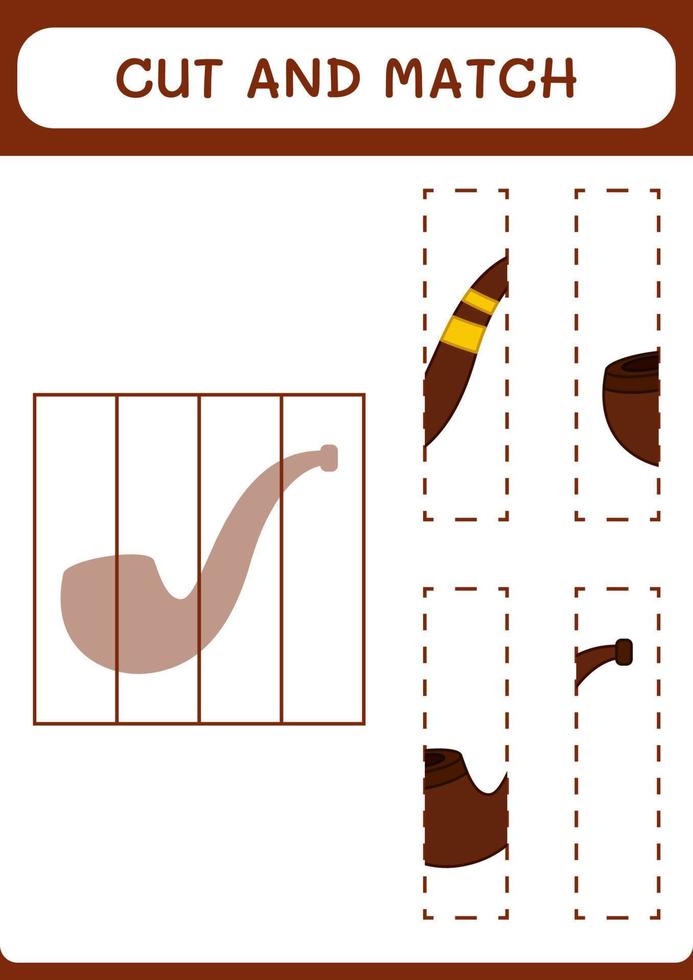 Cut and match parts of Smoking pipe, game for children. Vector illustration, printable worksheet