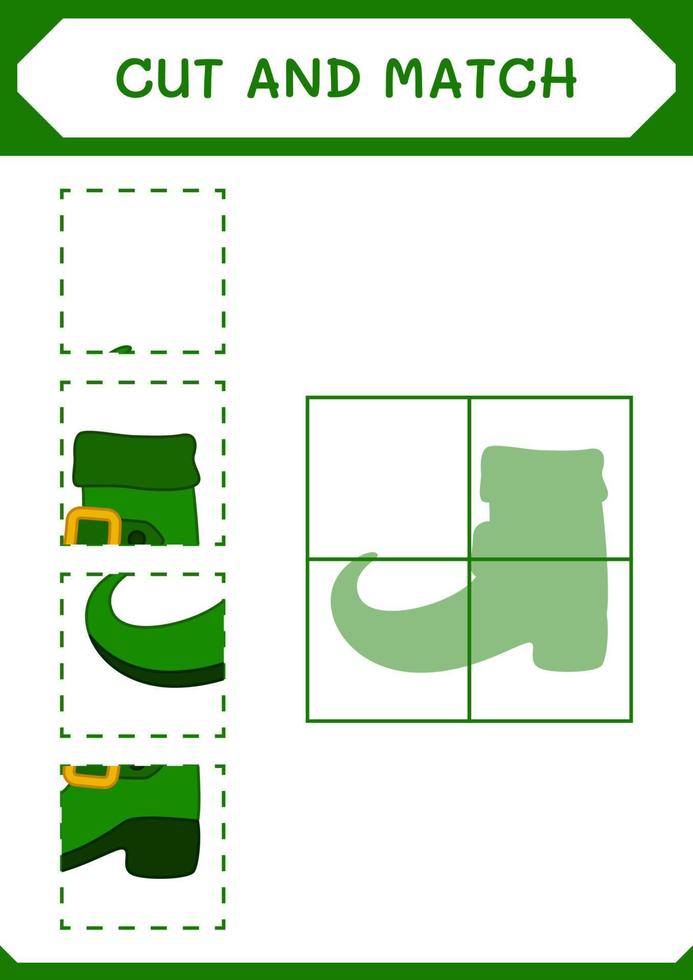 Cut and match parts of Leprechaun boot, game for children. Vector illustration, printable worksheet