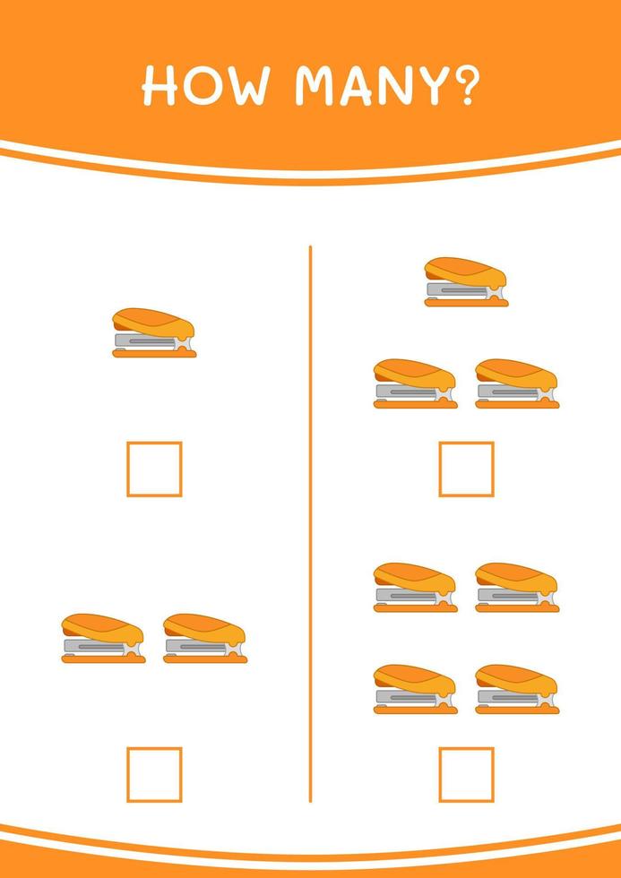 How many of Stapler, game for children. Vector illustration, printable worksheet