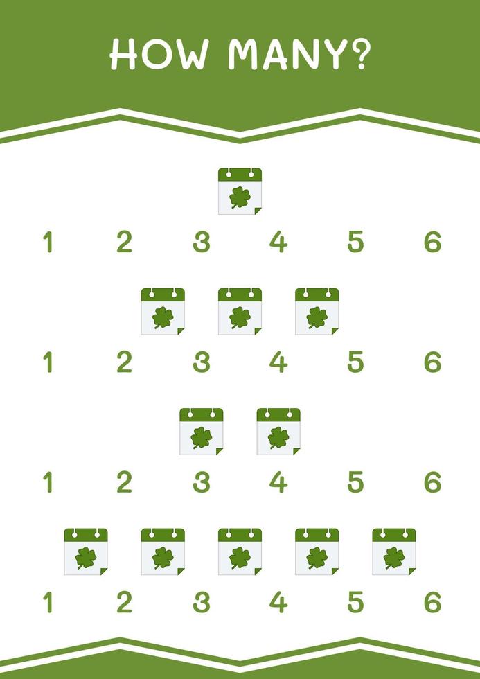 How many of Calender, game for children. Vector illustration, printable worksheet