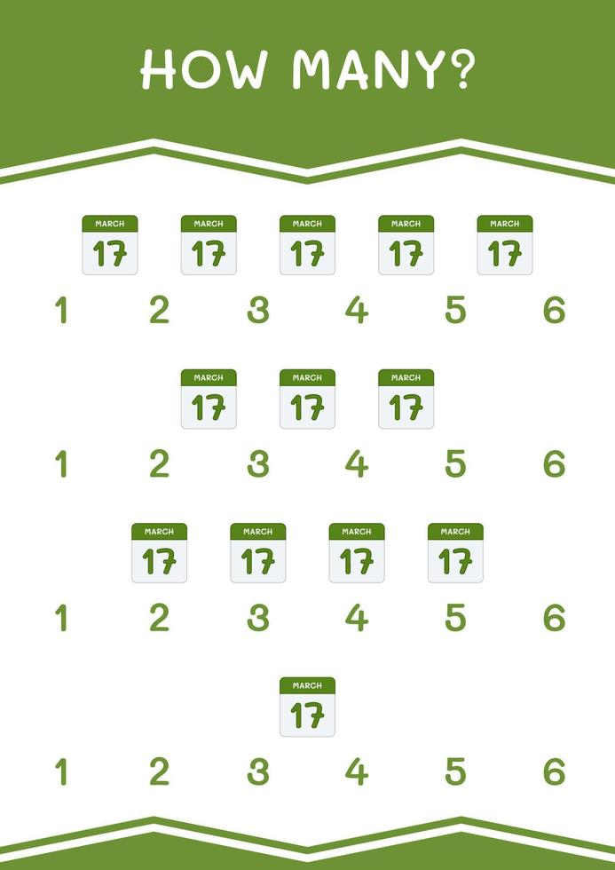 How many of Calender, game for children. Vector illustration, printable worksheet