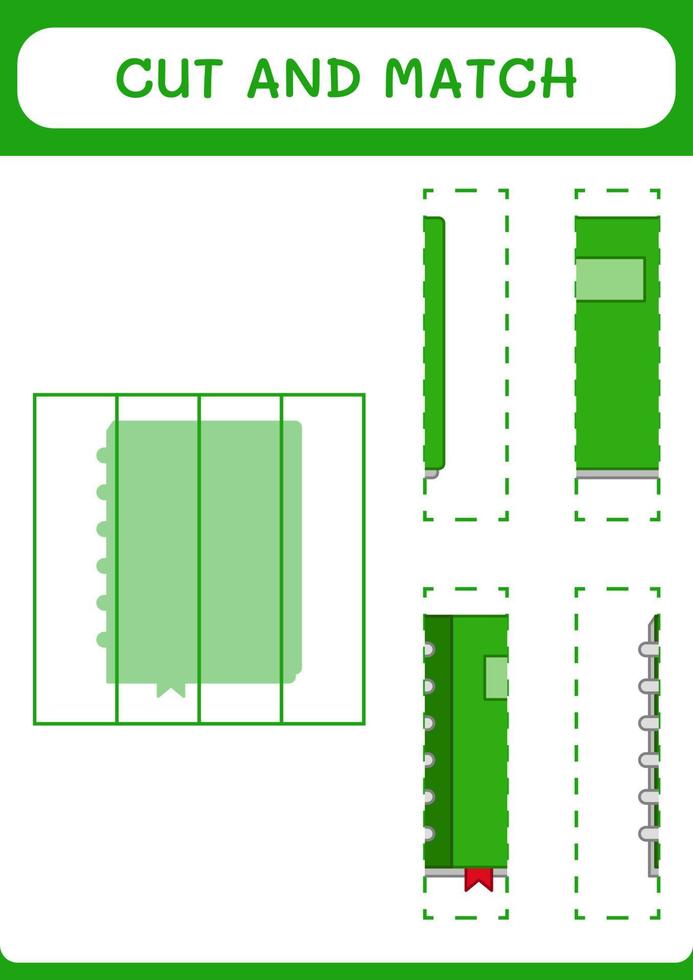 Cut and match parts of Notebook, game for children. Vector illustration, printable worksheet