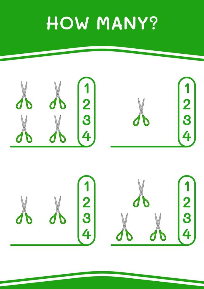 How many of Scissor, game for children. Vector illustration, printable worksheet
