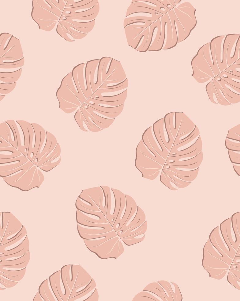 Abstract exotic leaves seamless pattern. Background illustration. Tropical monstera in beige. Vector art illustration in pastel colors. Simple flat. Vector illustration.