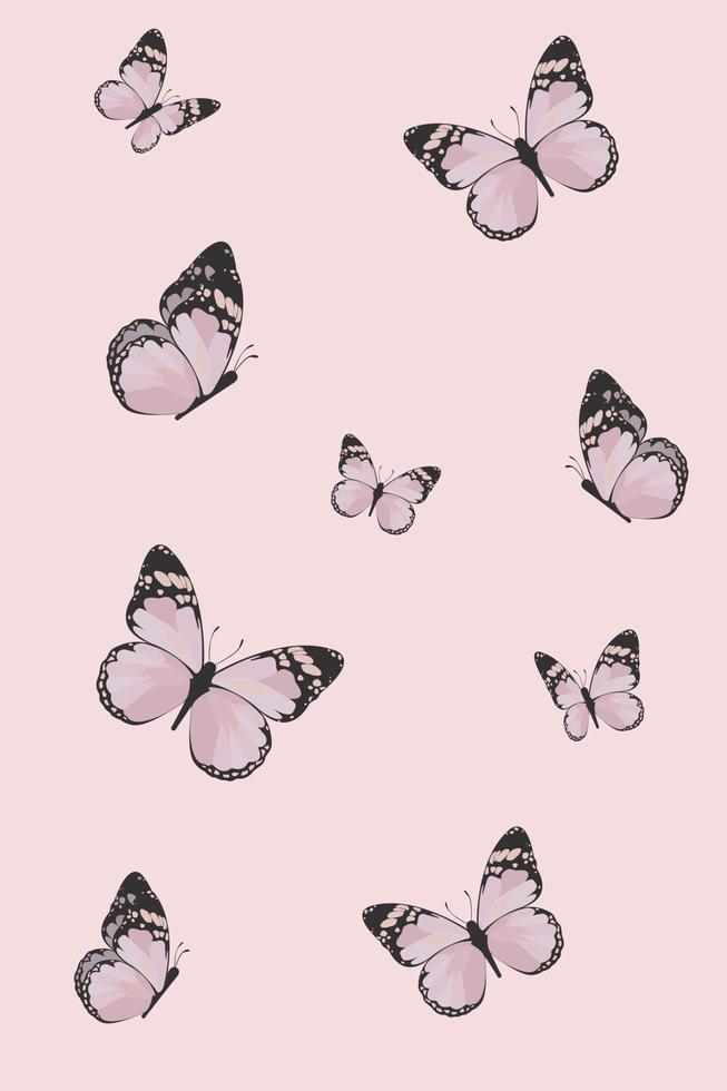 Pink butterflies pattern. Background. Vector illustration