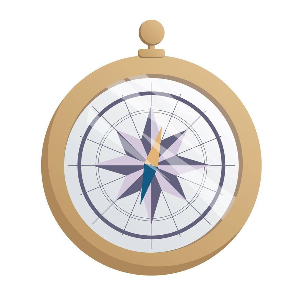 Compass nautical.The compass is gold, with the image of directions and a rose of winds. Compass illustration in flat style. Scientific compass vector icon.