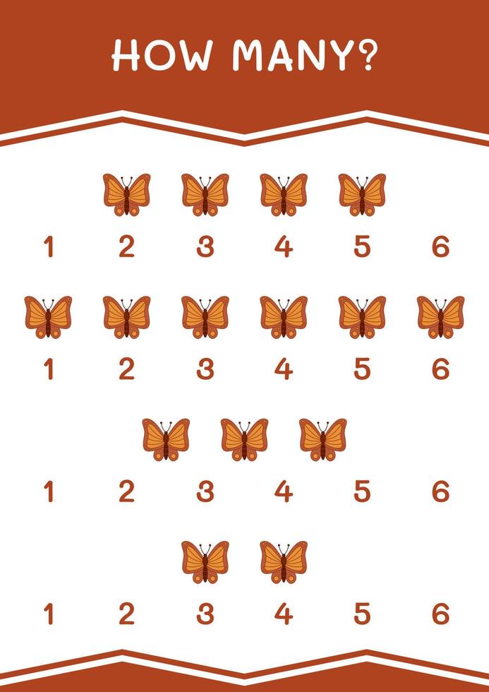 How many of Butterfly, game for children. Vector illustration, printable worksheet