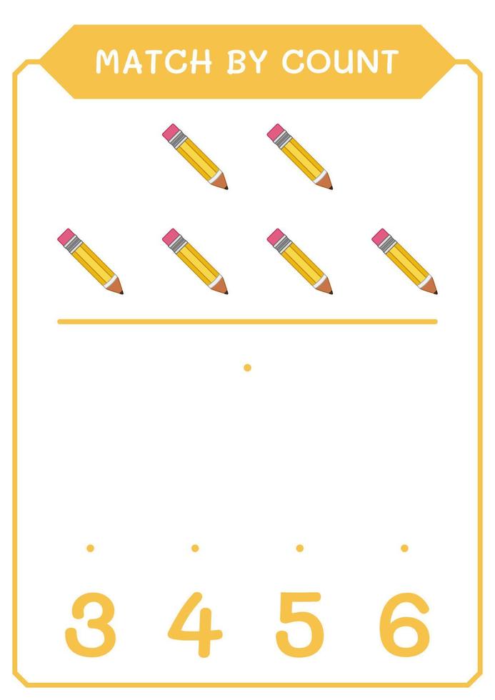 Match by count of Pencil, game for children. Vector illustration, printable worksheet