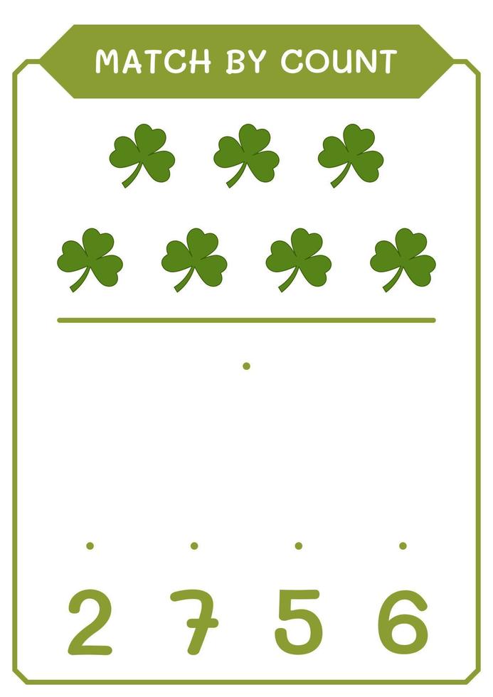 Match by count of Clover, game for children. Vector illustration, printable worksheet